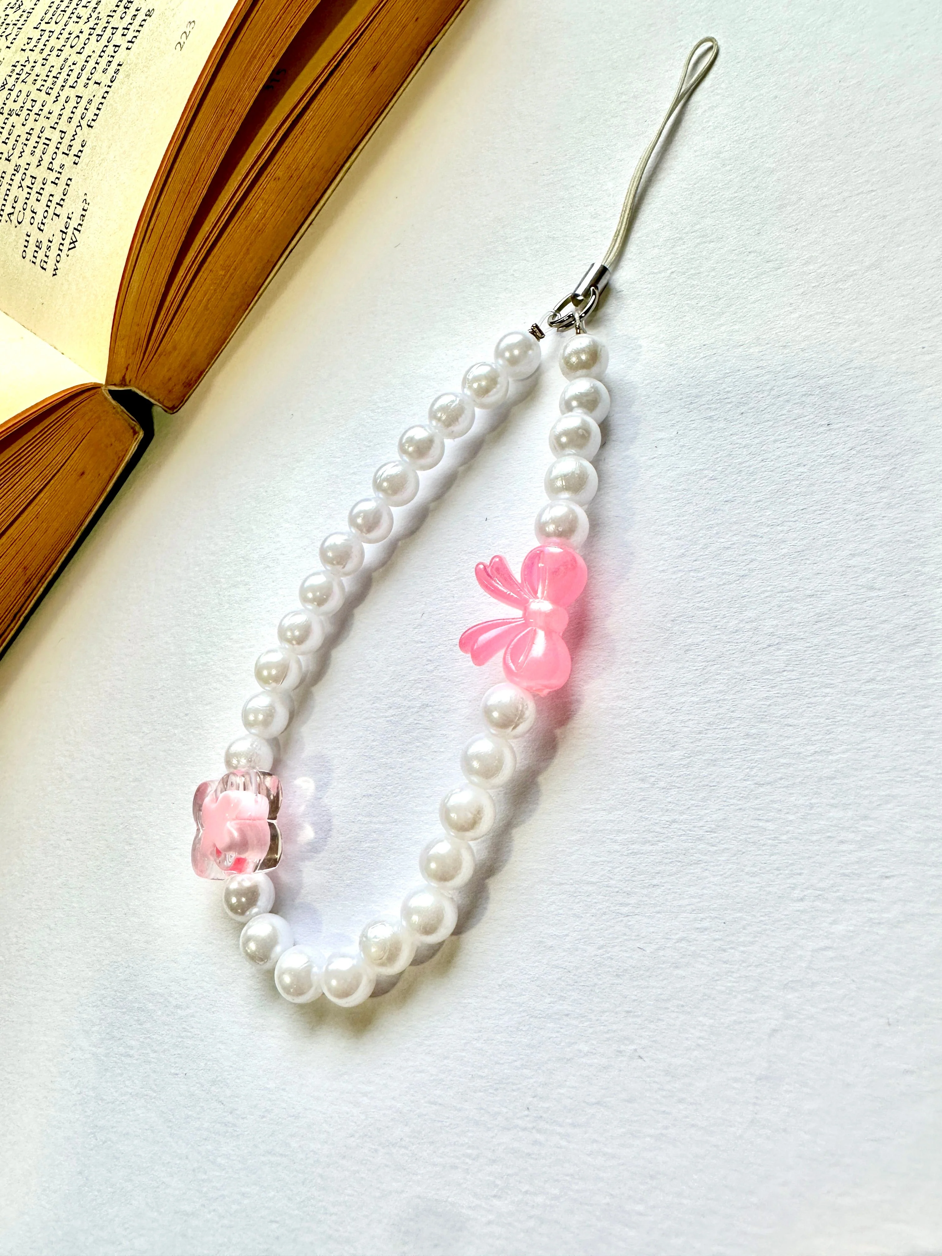 Blush Flutter Pearl Phone Chain Charm - Image 3