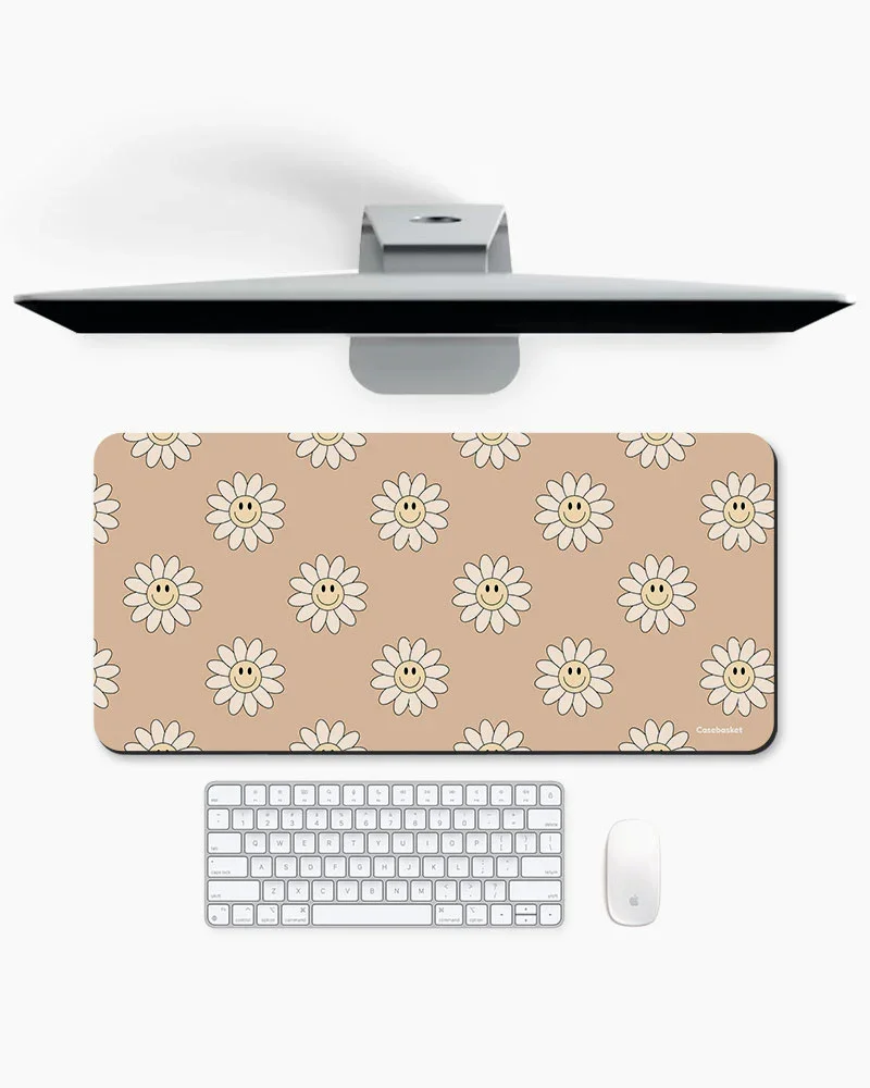 Cheerful Beige Print Desk Mat