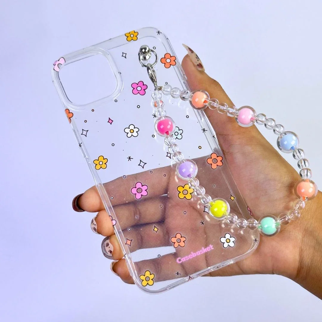 Mini Daisy Confetti Transparent Fall Chain Phone Cover - Image 2